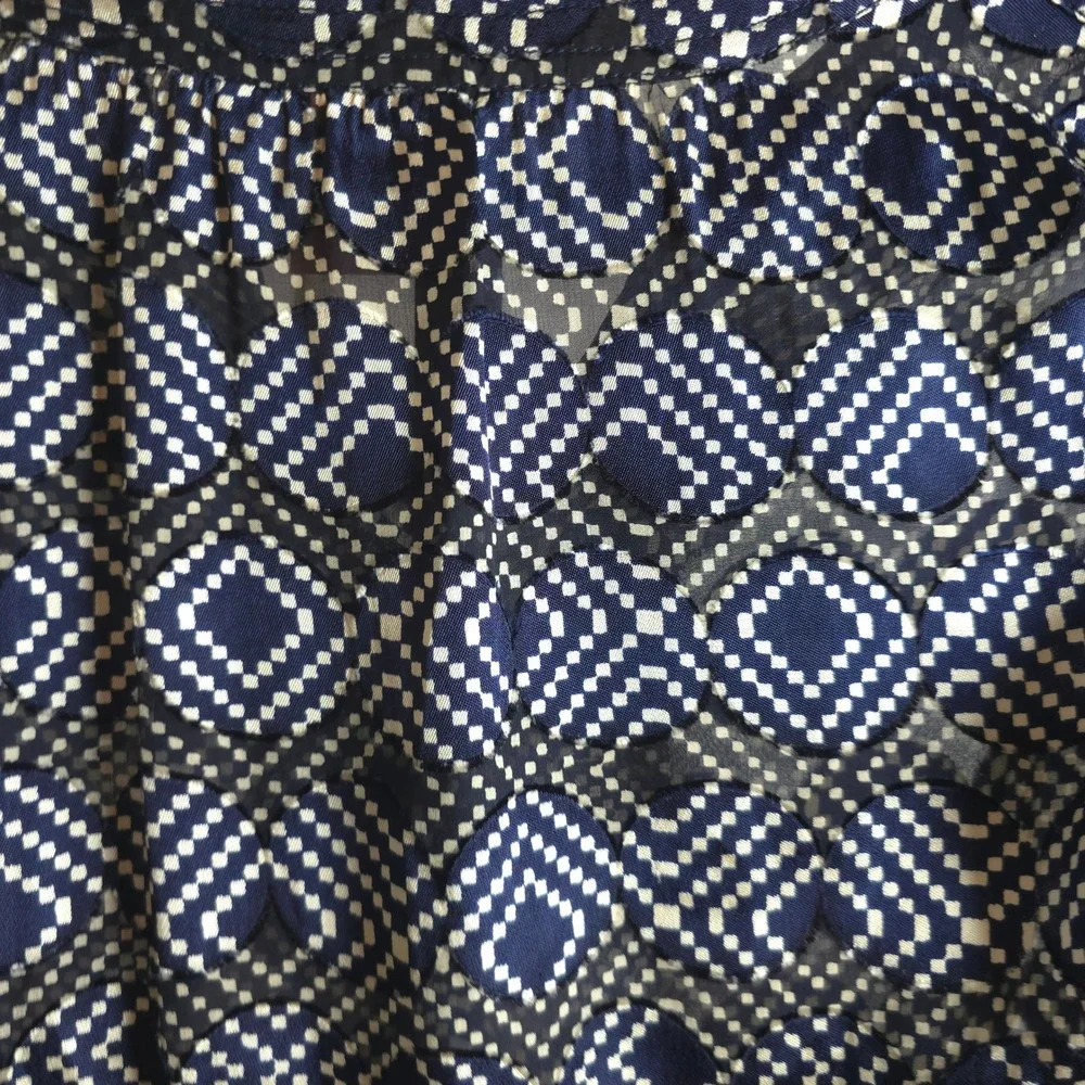 Tory Burch Size 2 Gwenna‎ Normandy Blue Semi-Sheer Silk Blend Tunic Blouse Boho